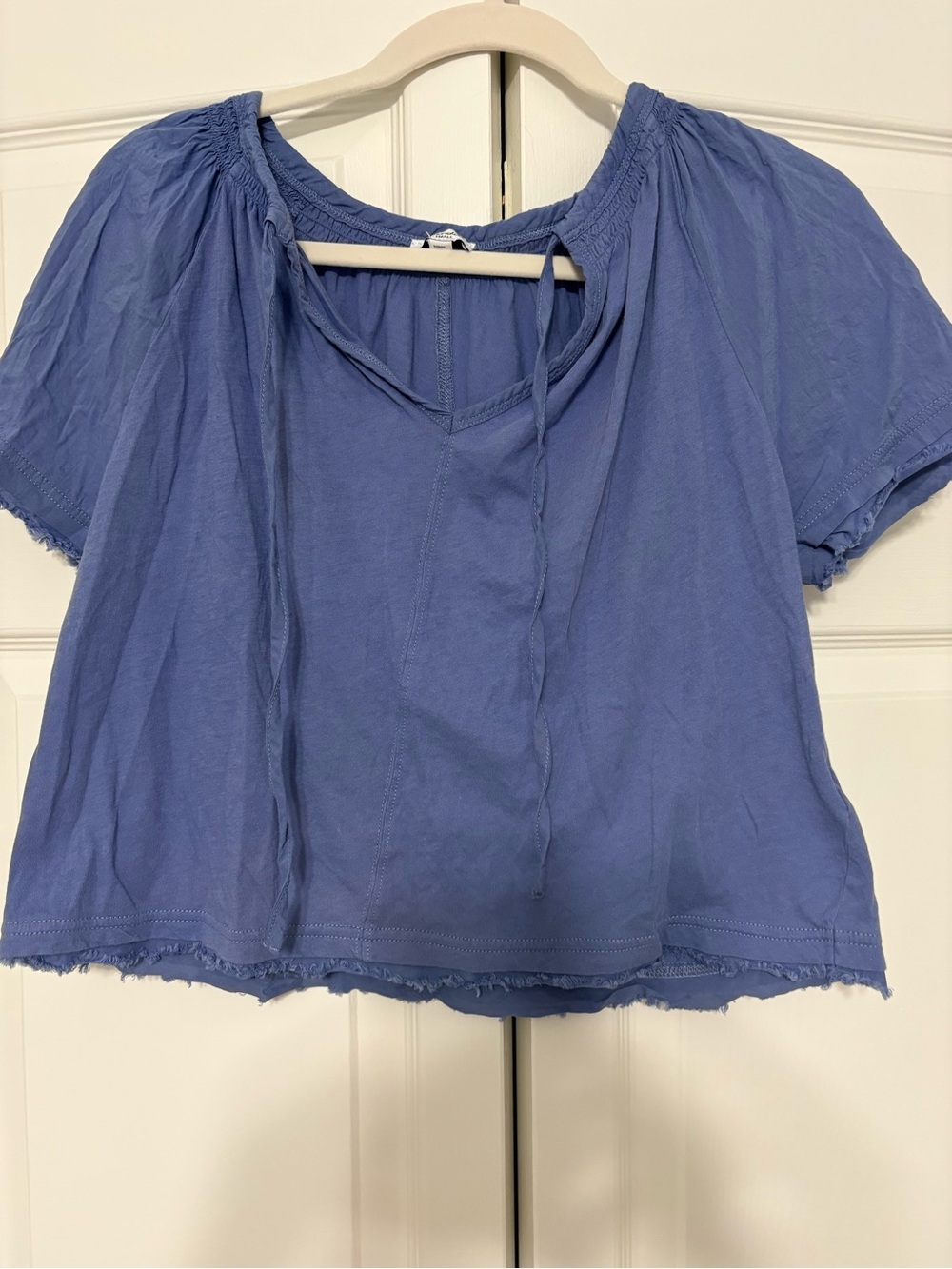 Splendid Periwinkle Tie-Neck Short Sleeve Peasant Top from J Crew